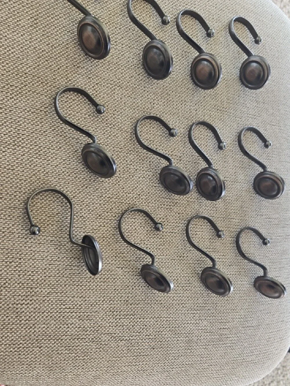 Set of 12 Metal Shower Curtain Hooks in Antique Bronze